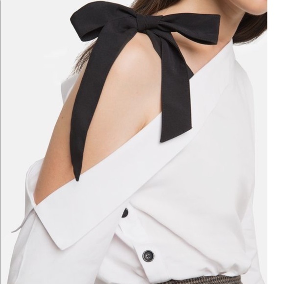 Pixie Market One Shoulder Tie White Shirt - Picture 2 of 7